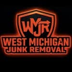 WMR West Michigan Junk Removal logo with shield and bold orange text on black background.